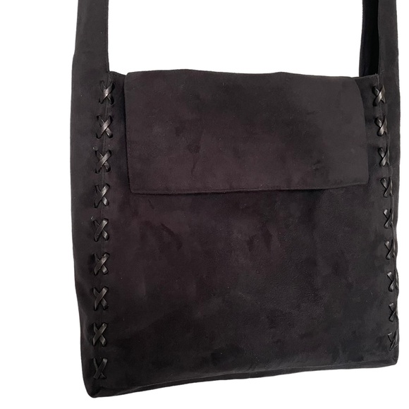 Black Elegant Ultrasuede Handbag Crossbody Messenger/Shoulder Bag Made in Italy - Picture 1 of 14